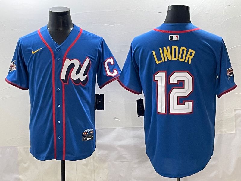 Men 2025 New York Mets #12 Lindor Blue All star Blank Blue Nike MLB Jersey style 1->new york mets->MLB Jersey